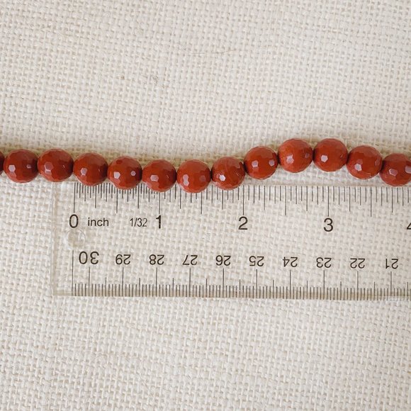 Red Jasper Gemstone Brick Red Disco Faceted Round Beaded Simple Collar Necklace - Picture 11 of 11